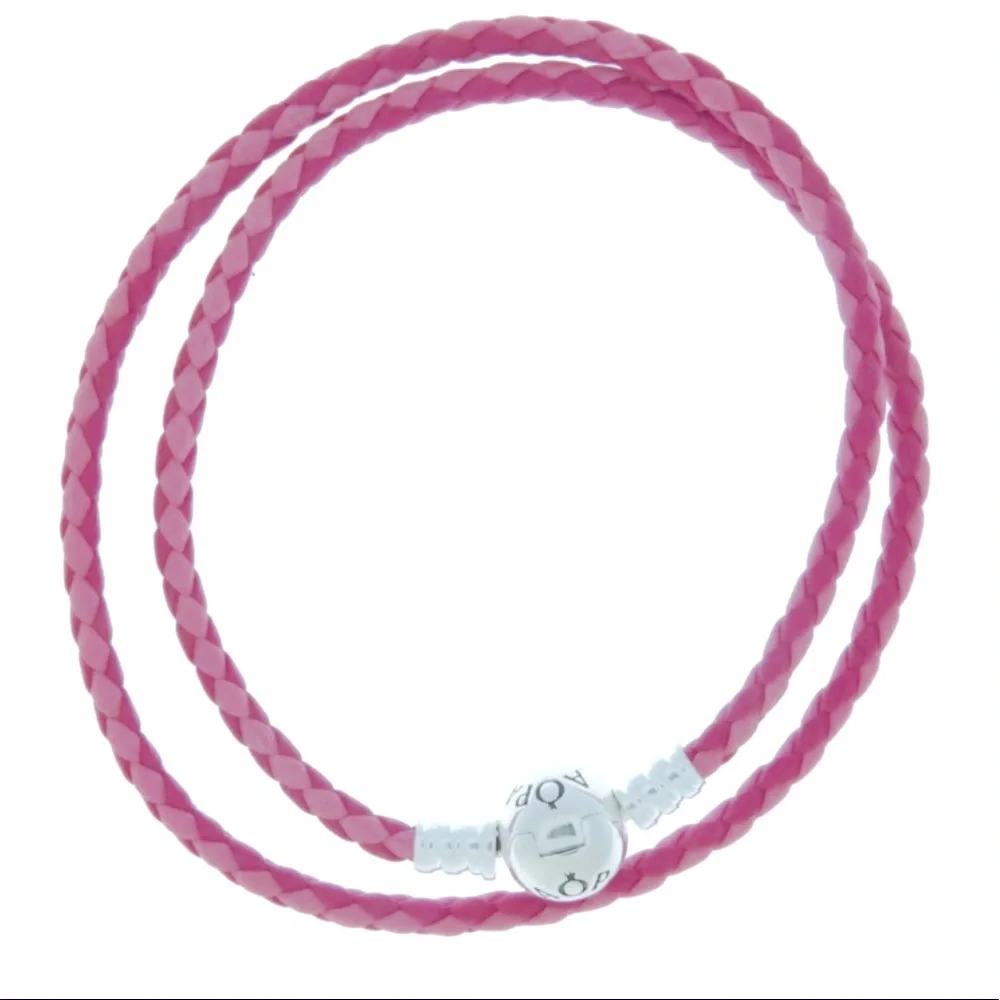PANDORA Pink leather and Crystal pave ball charm set